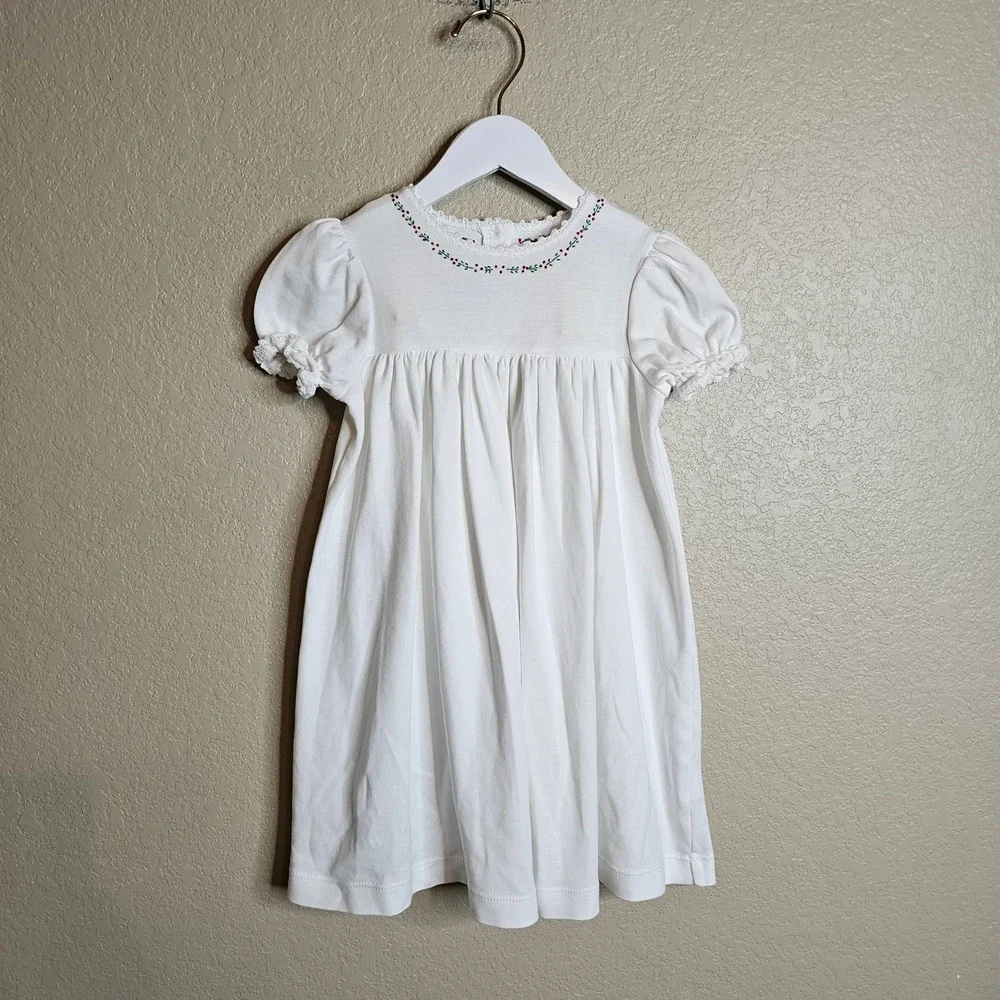 Pixie Lily White Pima Cotton Embroidered Holly Dress Girls 2T Holiday